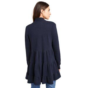Anthropologie Lila Tiered Ruffled Babydoll Peplum Cardigan | Dark Navy | XS
